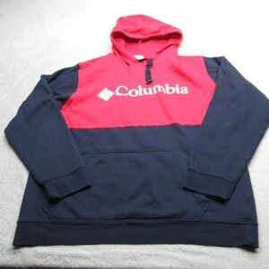 Columbia Hoodie Mens Large Red‎ Blue Trek Colorblock Fleece Pullover Sweatshirt